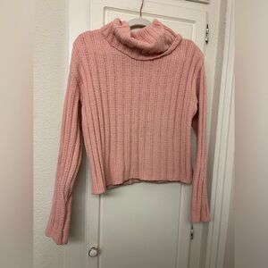 Pink Turtleneck Chunky Cableknit Maison Jules Medium Crop Sweater